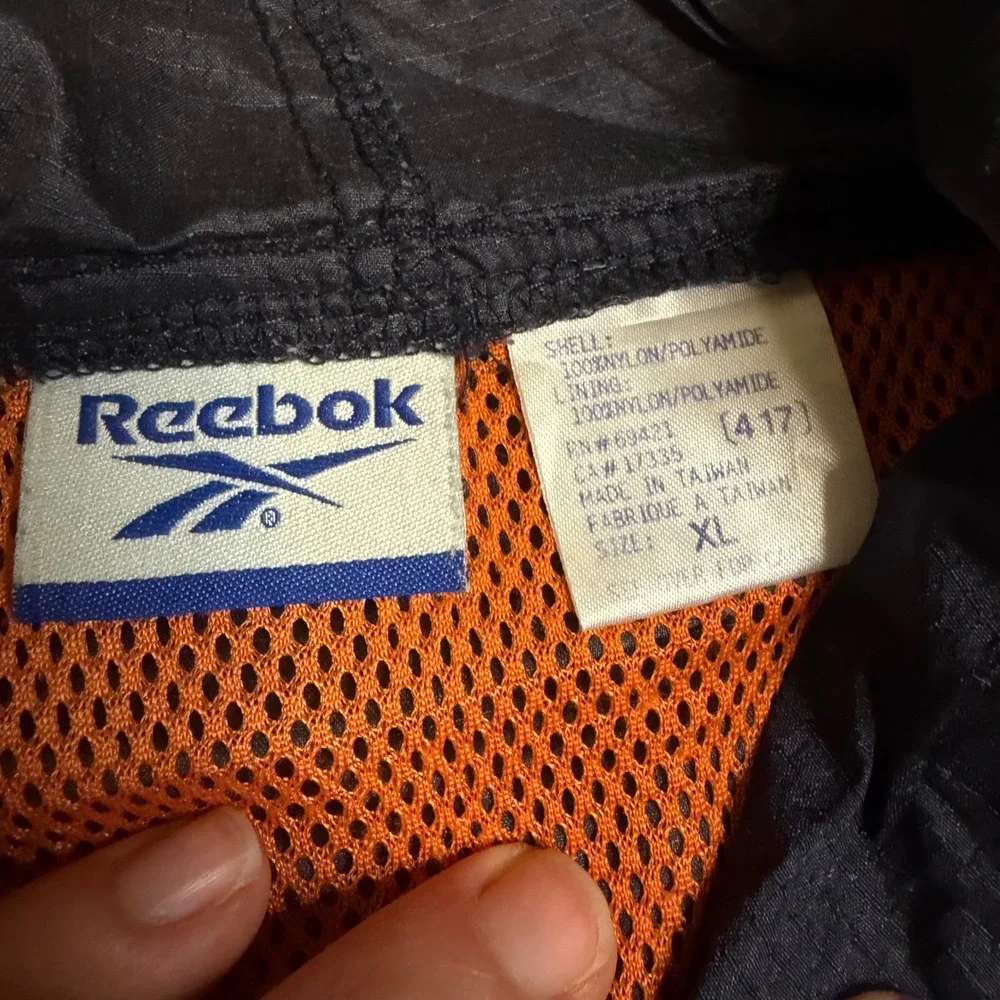 Vintage Reebok Windbreaker Mens XL Navy Orange Colorblock Anorak Hooded Jacket